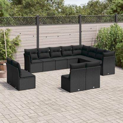 Set Divani da Giardino 12 pz con Cuscini Nero in Polyrattan - homemem39