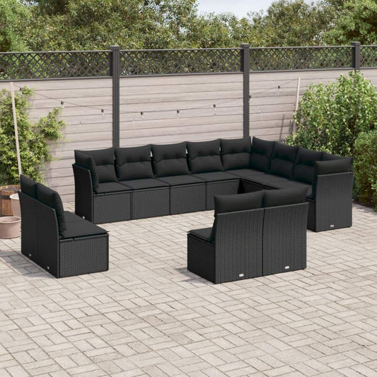 Set Divani da Giardino 12 pz con Cuscini Nero in Polyrattan - homemem39
