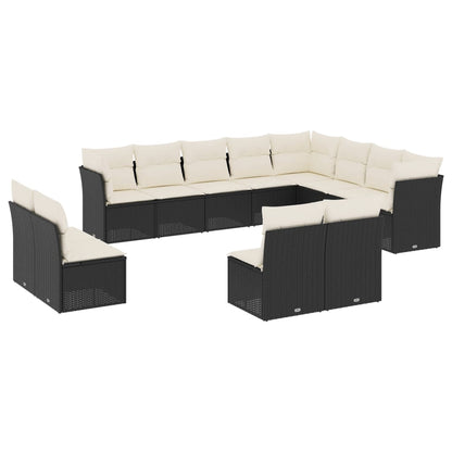 Set Divani da Giardino 12 pz con Cuscini Nero in Polyrattan
