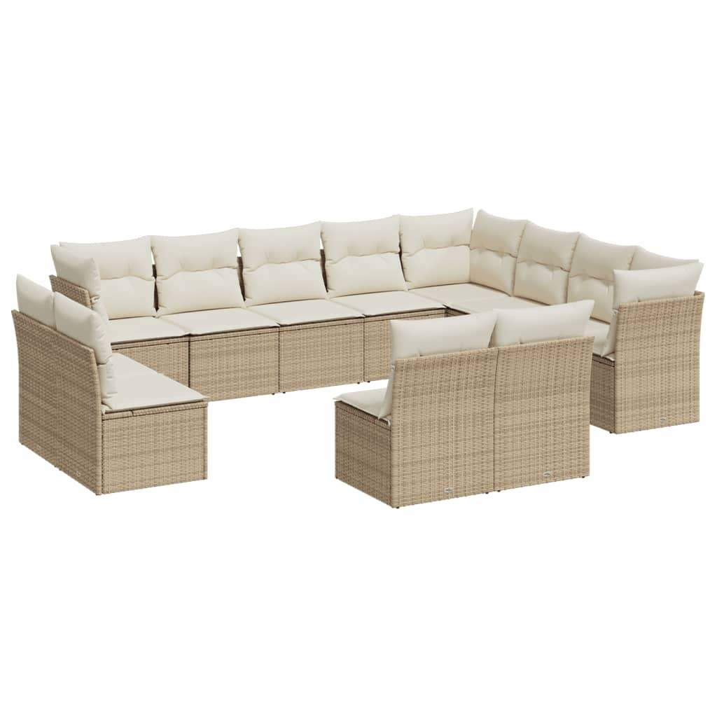 Set Divani da Giardino 12 pz con Cuscini Beige in Polyrattan - homemem39