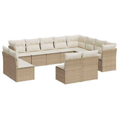 Set Divani da Giardino 12 pz con Cuscini Beige in Polyrattan - homemem39