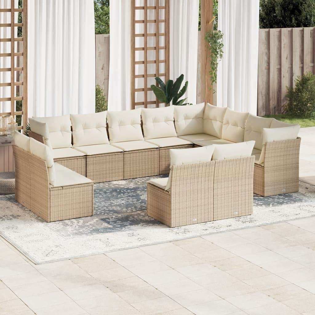 Set Divani da Giardino 12 pz con Cuscini Beige in Polyrattan - homemem39