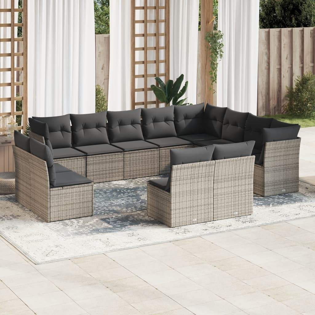 Set Divani da Giardino 12 pz con Cuscini Grigio in Polyrattan - homemem39