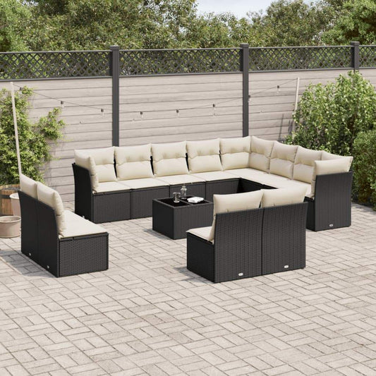 Set Divani da Giardino 13pz con Cuscini Nero in Polyrattan - homemem39