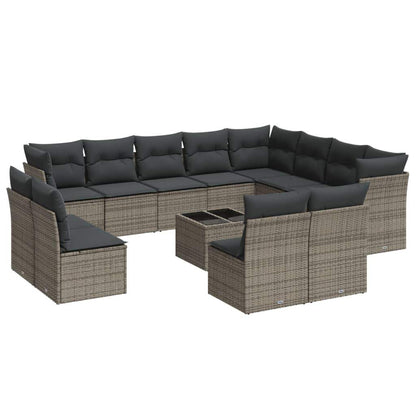 Set Divani da Giardino 13 pz con Cuscini Grigio in Polyrattan - homemem39