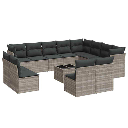 Set Divani Giardino 13 pz con Cuscini Grigio Chiaro Polyrattan - homemem39