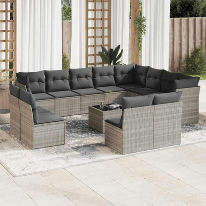 Set Divani Giardino 13 pz con Cuscini Grigio Chiaro Polyrattan - homemem39