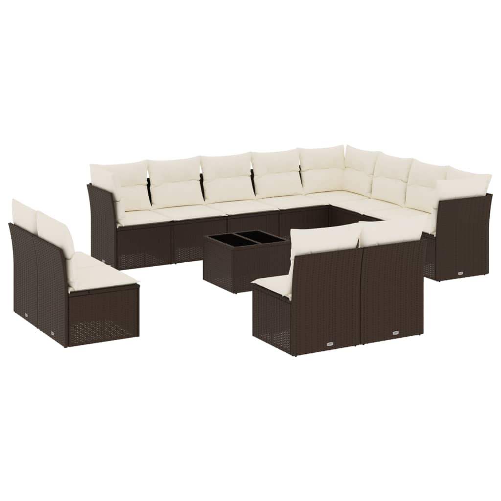 Set Divani da Giardino 13 pz con Cuscini Marrone in Polyrattan - homemem39