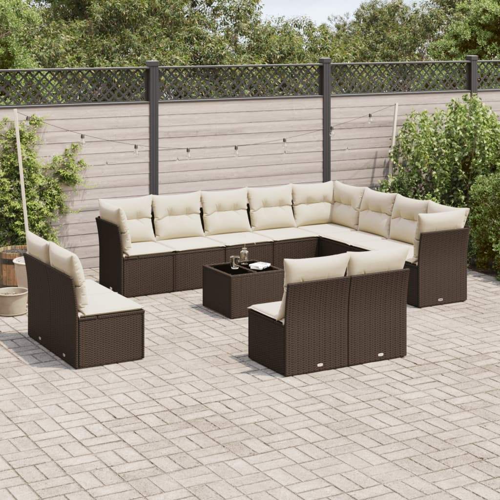 Set Divani da Giardino 13 pz con Cuscini Marrone in Polyrattan - homemem39