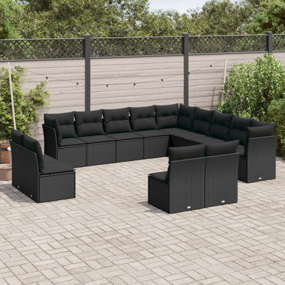 Set Divani da Giardino 13pz con Cuscini Nero in Polyrattan - homemem39