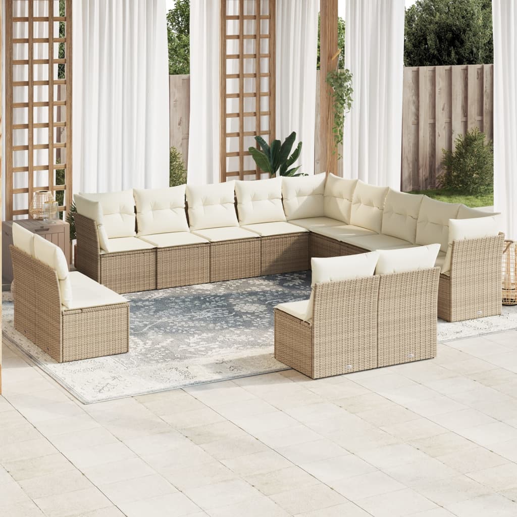 Set Divano da Giardino 13 pz con Cuscini Beige in Polyrattan - homemem39