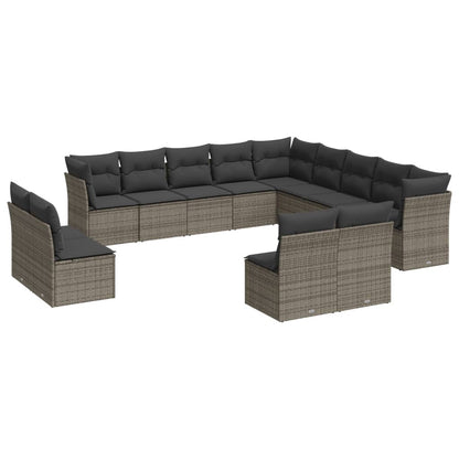 Set Divani da Giardino 13 pz con Cuscini Grigio in Polyrattan | homemem39