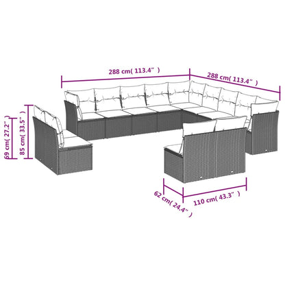 Set Divani da Giardino 13 pz con Cuscini Grigio in Polyrattan | homemem39