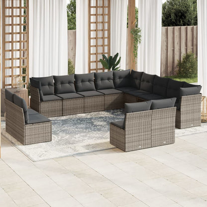 Set Divani da Giardino 13 pz con Cuscini Grigio in Polyrattan - homemem39
