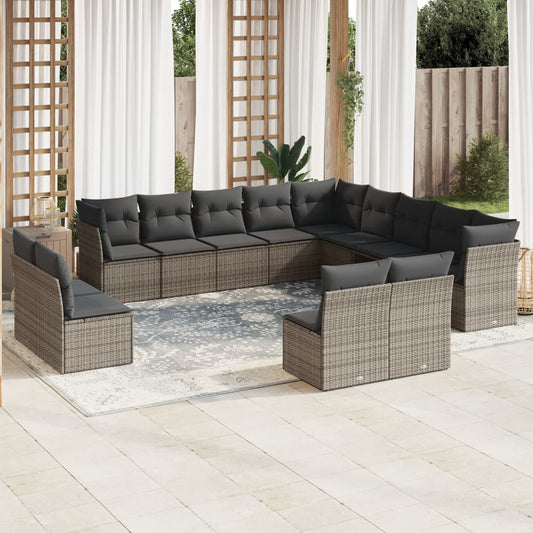 Set Divani da Giardino 13 pz con Cuscini Grigio in Polyrattan - homemem39