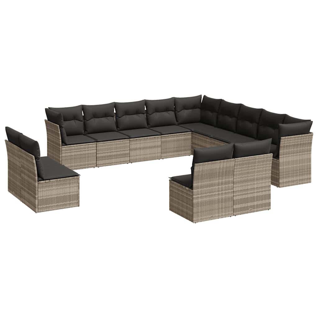 Set Divani Giardino 13 pz con Cuscini Grigio Chiaro Polyrattan - homemem39