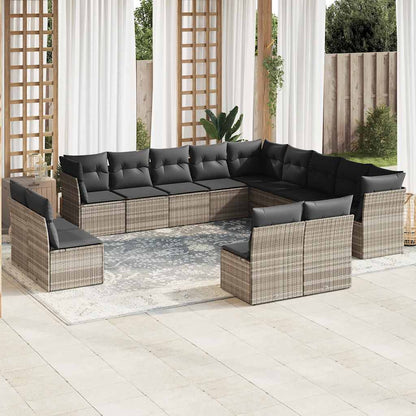 Set Divani Giardino 13 pz con Cuscini Grigio Chiaro Polyrattan - homemem39