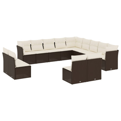 Set Divani da Giardino 13 pz con Cuscini Marrone in Polyrattan | homemem39