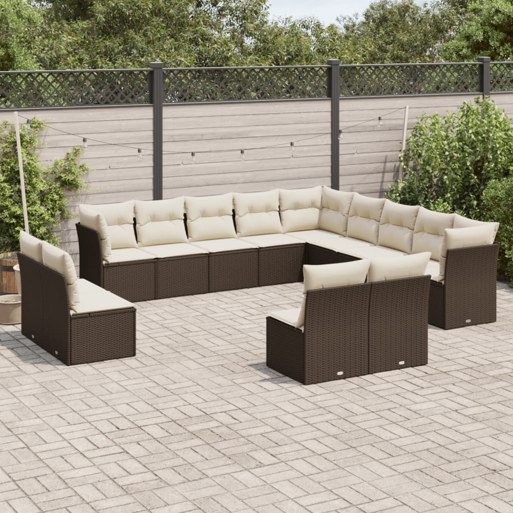 Set Divani da Giardino 13 pz con Cuscini Marrone in Polyrattan - homemem39