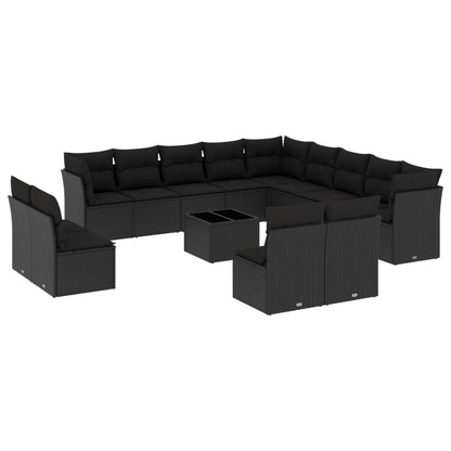 Set Divani da Giardino 14pz con Cuscini in Polyrattan Nero - homemem39
