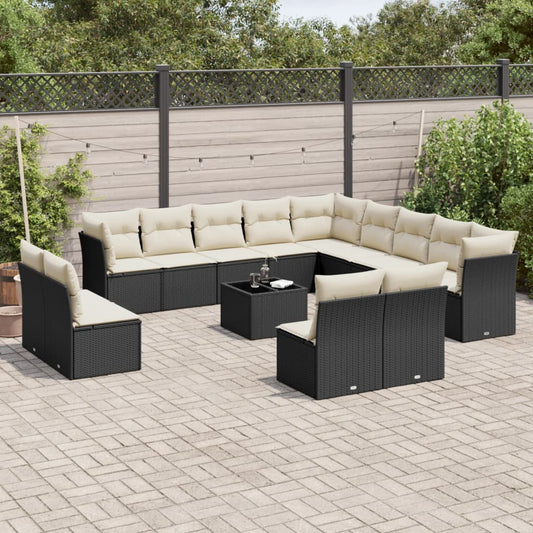 Set Divani da Giardino 14pz con Cuscini in Polyrattan Nero - homemem39