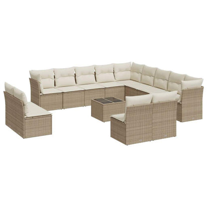 Set Divani da Giardino 14pz con Cuscini in Polyrattan Beige - homemem39
