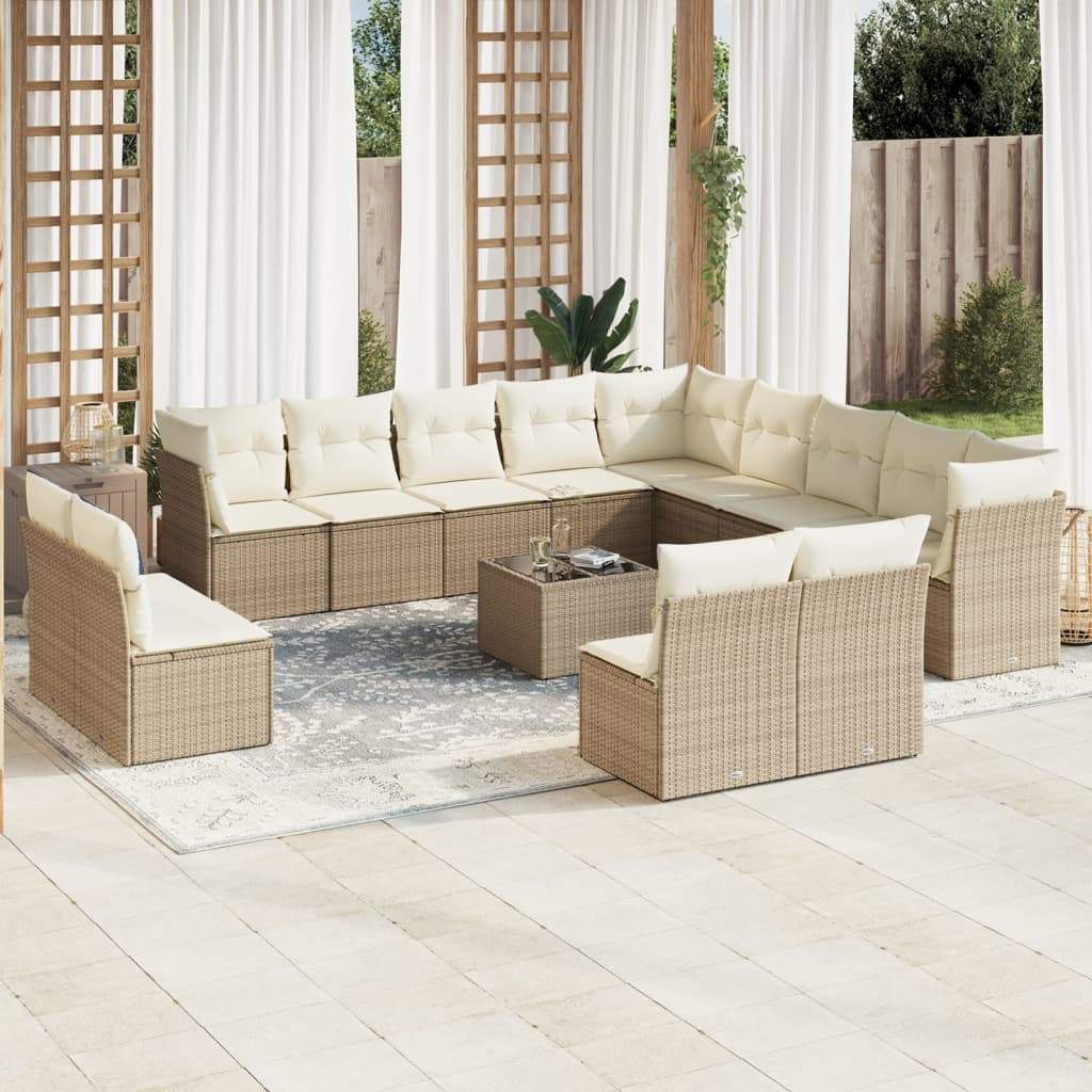 Set Divani da Giardino 14pz con Cuscini in Polyrattan Beige - homemem39
