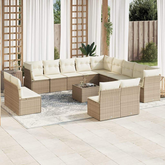 Set Divani da Giardino 14pz con Cuscini in Polyrattan Beige - homemem39