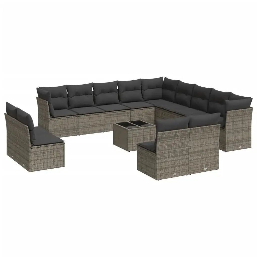 Set Divani da Giardino 14pz con Cuscini in Polyrattan Grigio - homemem39