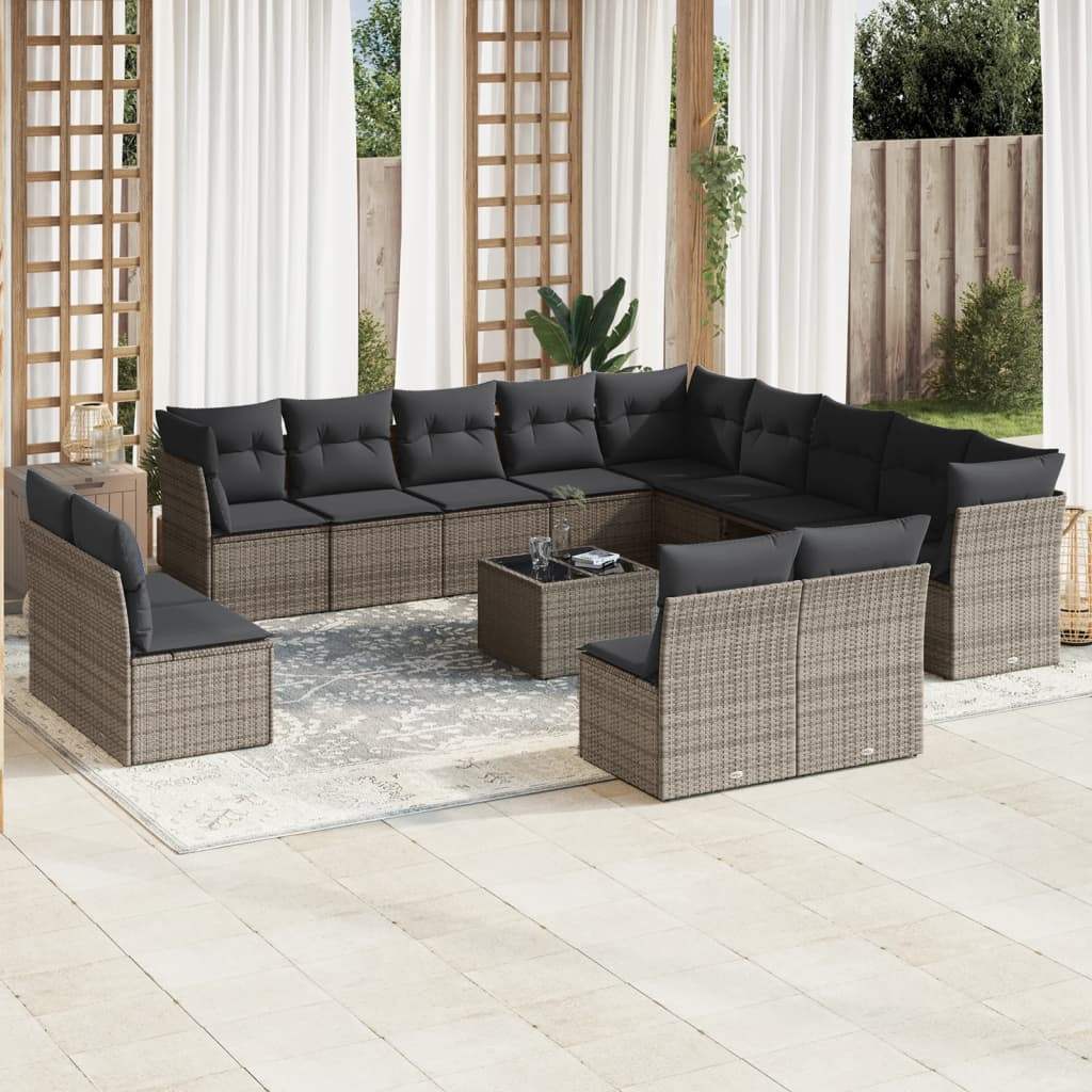 Set Divani da Giardino 14pz con Cuscini in Polyrattan Grigio - homemem39