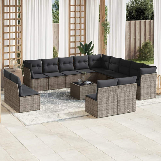 Set Divani da Giardino 14pz con Cuscini in Polyrattan Grigio - homemem39