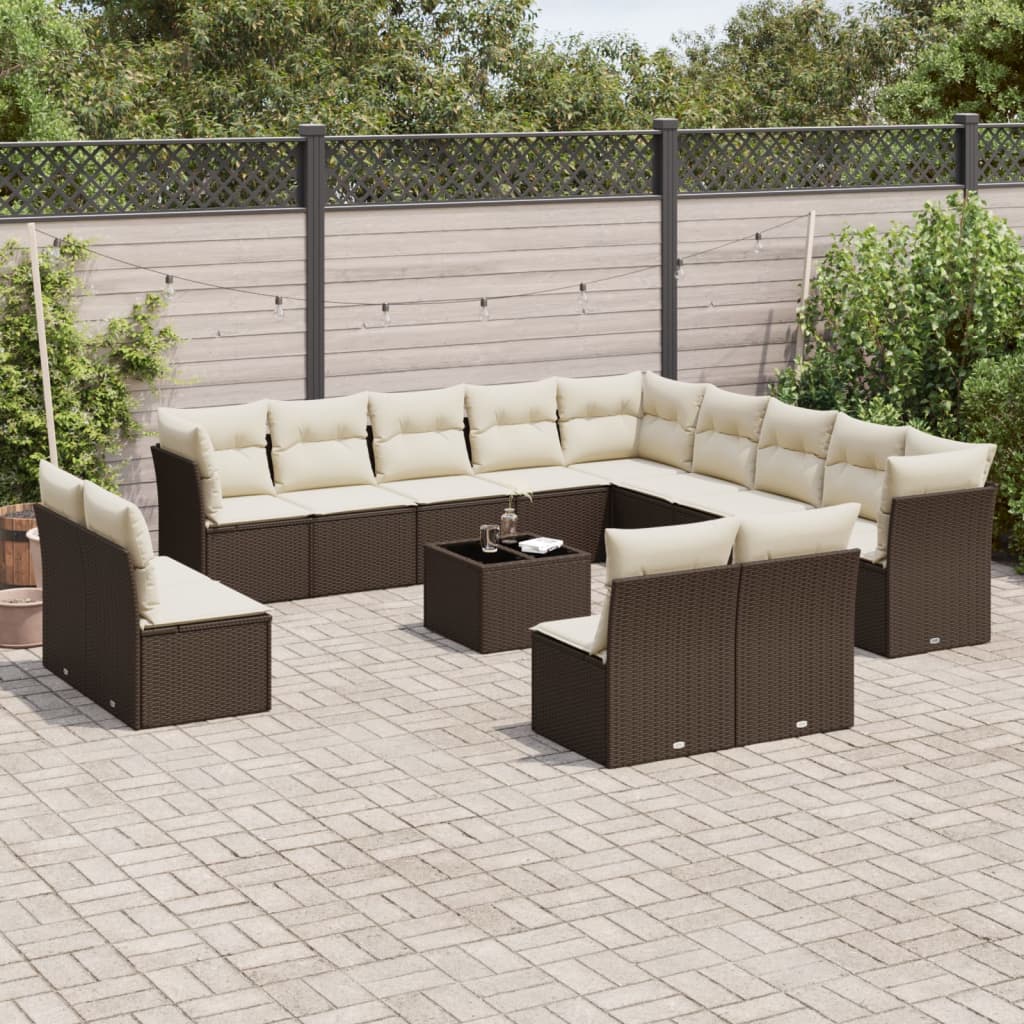 Set Divani da Giardino 14pz con Cuscini in Polyrattan Marrone - homemem39