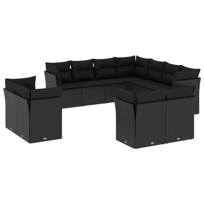 Set Divani da Giardino 11 pz con Cuscini in Polyrattan Nero - homemem39