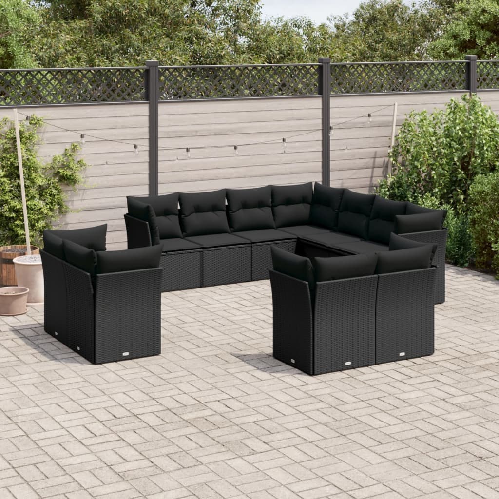 Set Divani da Giardino 11 pz con Cuscini in Polyrattan Nero - homemem39
