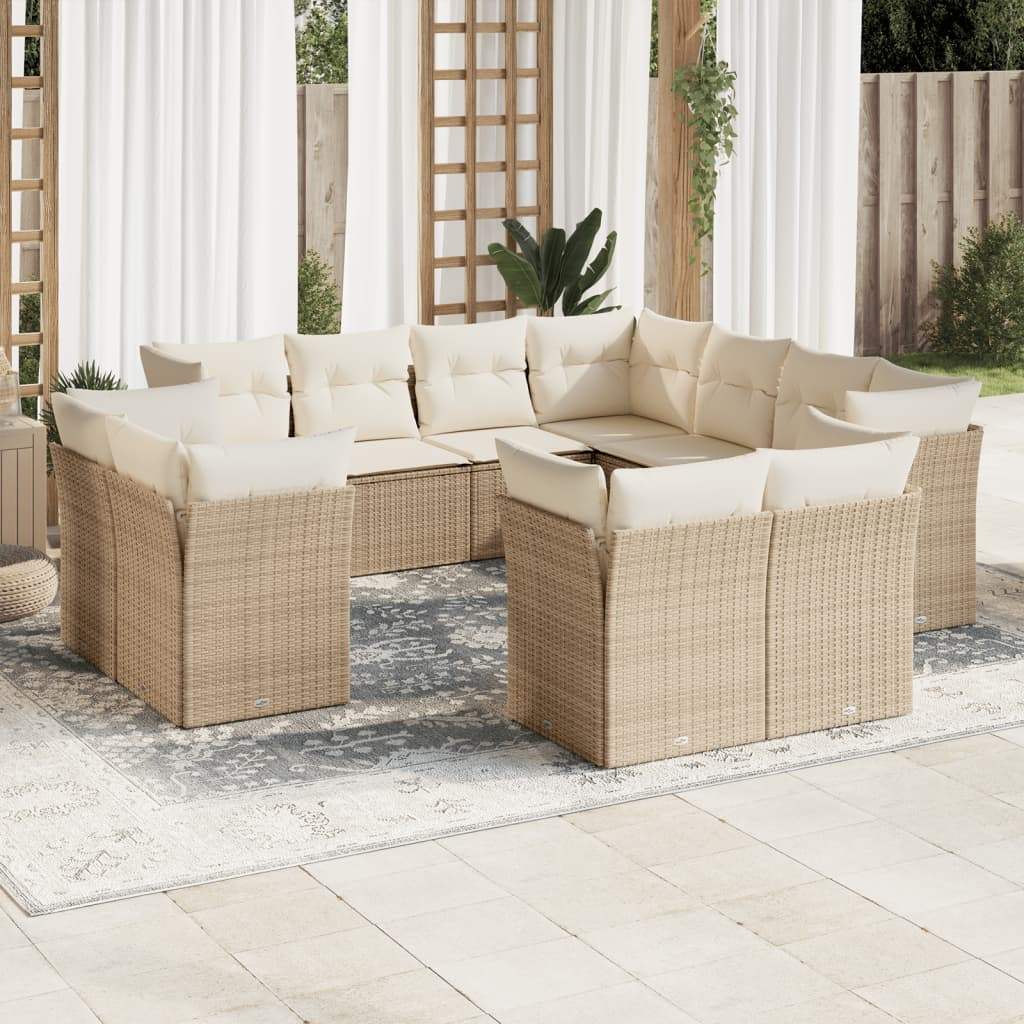 Set Divani da Giardino 11 pz con Cuscini Beige in Polyrattan - homemem39