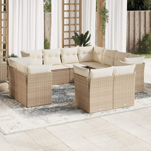 Set Divani da Giardino 11 pz con Cuscini Beige in Polyrattan - homemem39