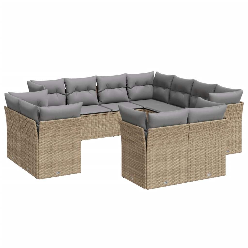 Set Divani da Giardino 11 pz con Cuscini Beige in Polyrattan - homemem39