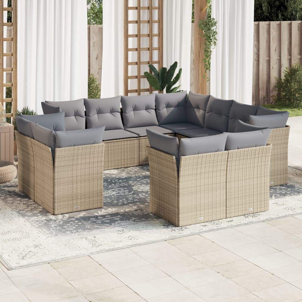 Set Divani da Giardino 11 pz con Cuscini Beige in Polyrattan - homemem39