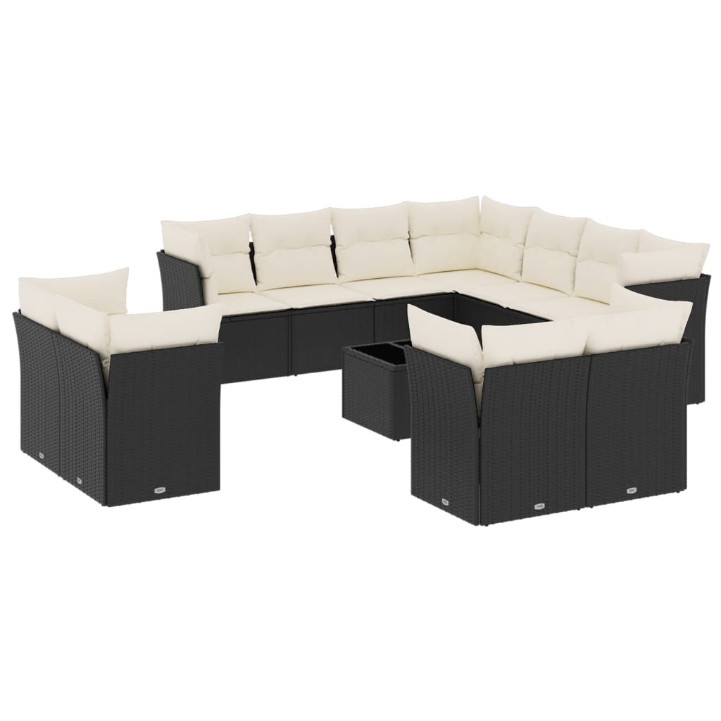 Set Divani da Giardino 12 pz con Cuscini Nero in Polyrattan