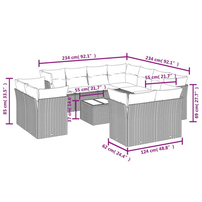 Set Divani da Giardino 12 pz con Cuscini Nero in Polyrattan