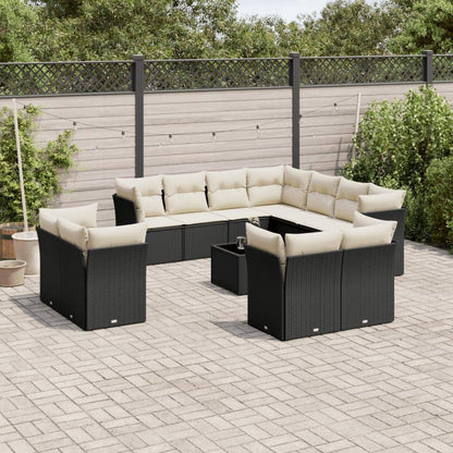 Set Divani da Giardino 12 pz con Cuscini Nero in Polyrattan - homemem39