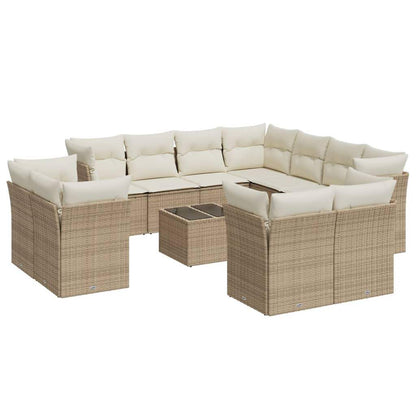 Set Divani da Giardino 12 pz con Cuscini Beige in Polyrattan - homemem39