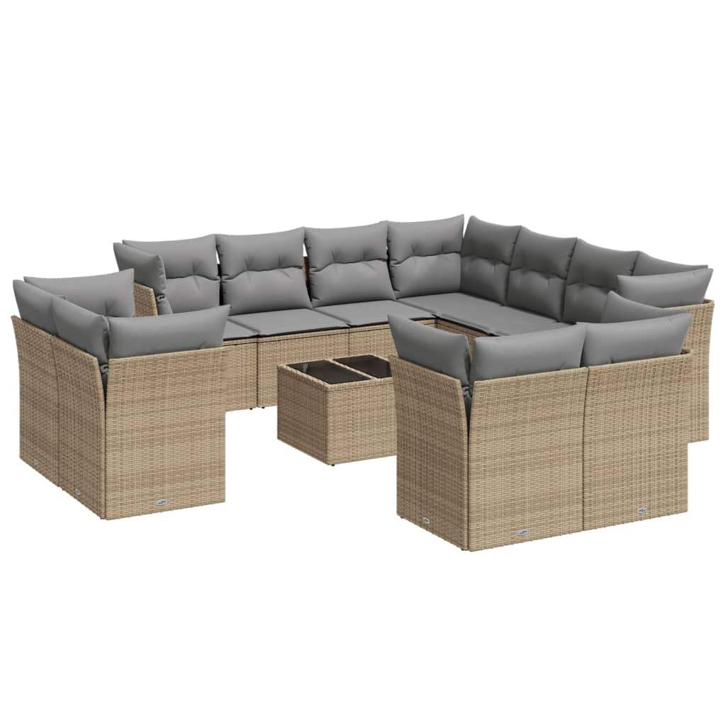 Set Divani da Giardino 12 pz con Cuscini Beige in Polyrattan - homemem39