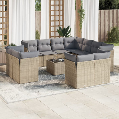 Set Divani da Giardino 12 pz con Cuscini Beige in Polyrattan