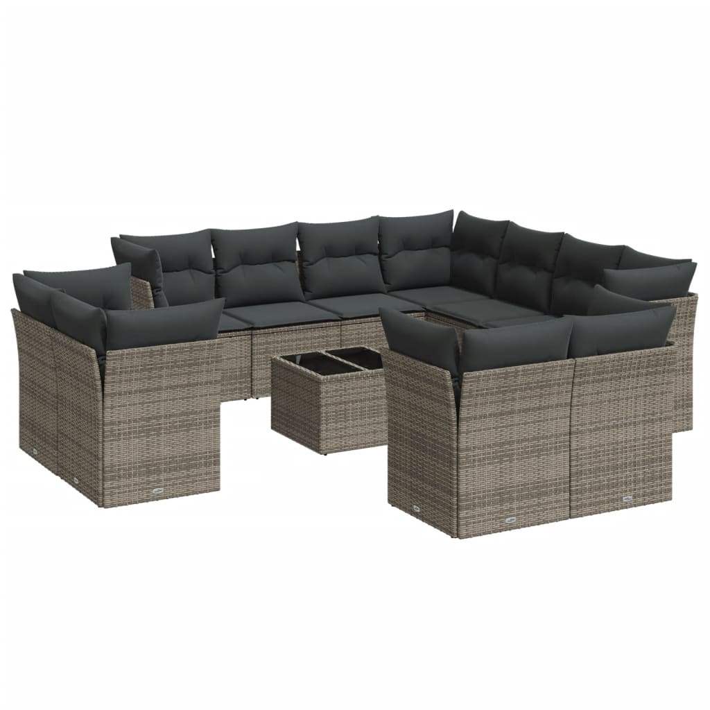 Set Divani da Giardino 12 pz con Cuscini Grigio in Polyrattan - homemem39