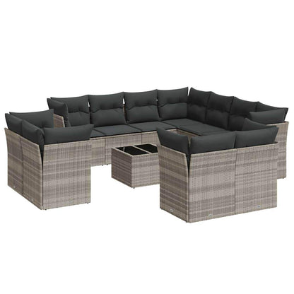 Set Divano Giardino 12 pz con Cuscini Grigio Chiaro Polyrattan - homemem39