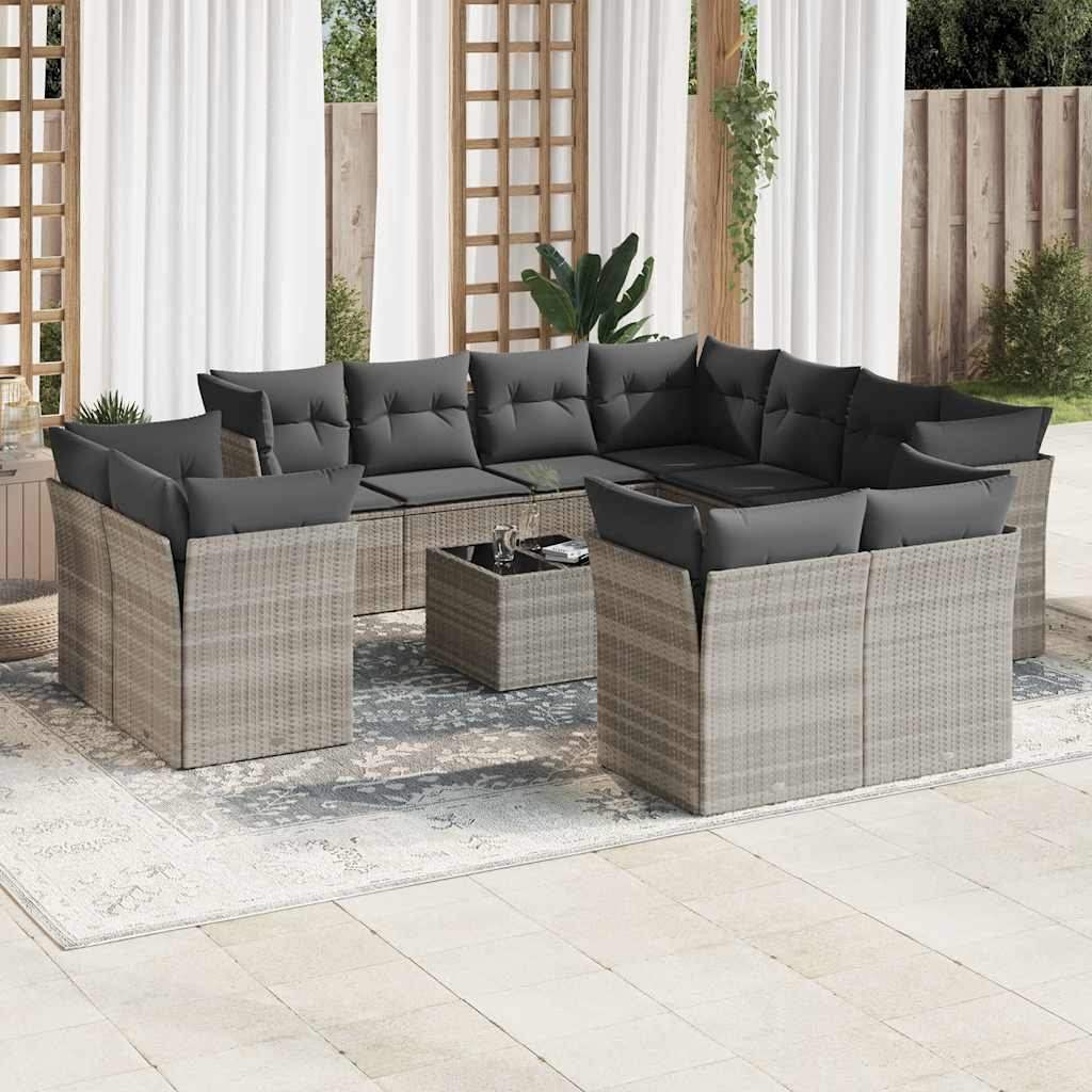Set Divano Giardino 12 pz con Cuscini Grigio Chiaro Polyrattan - homemem39