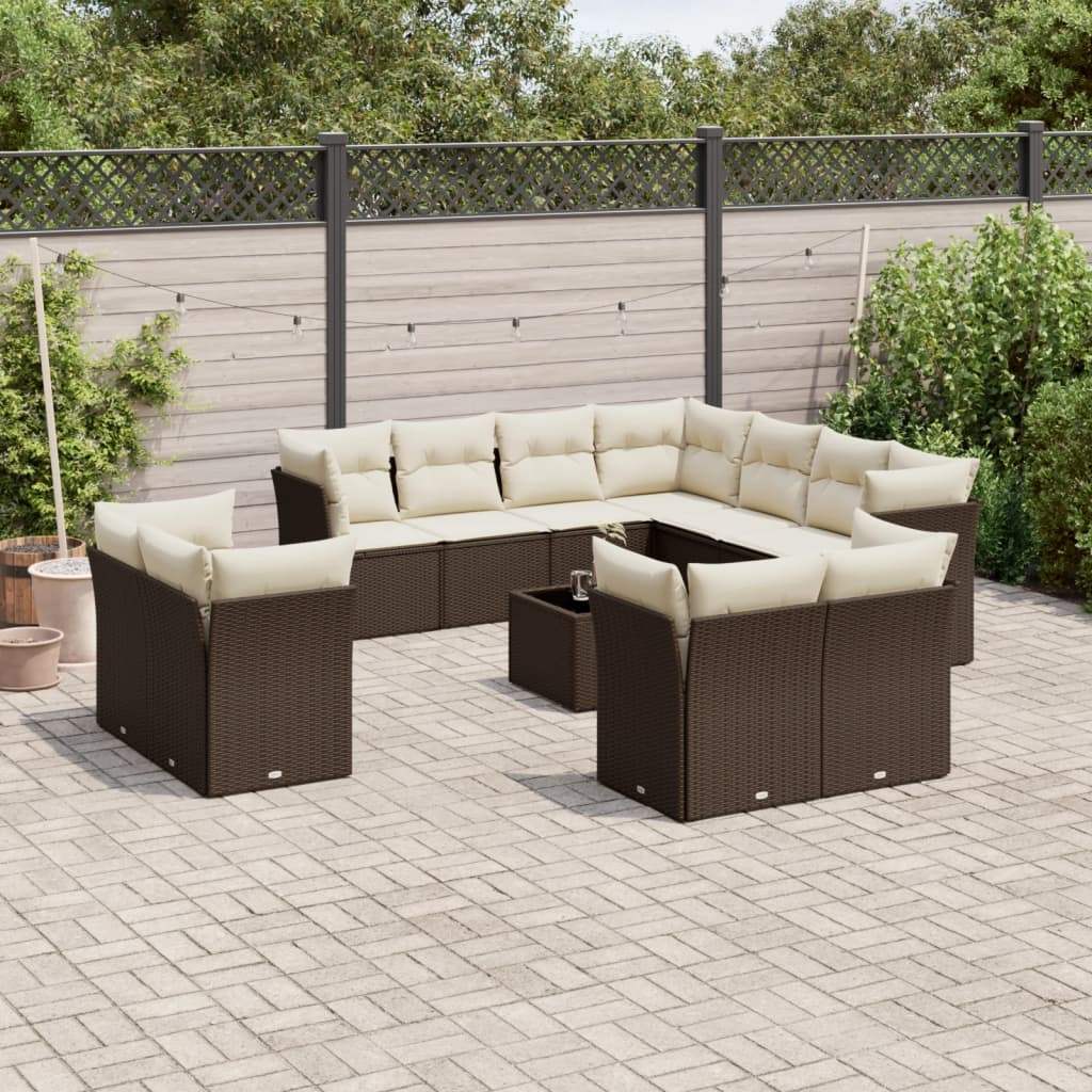 Set Divani da Giardino 12 pz con Cuscini Marrone in Polyrattan - homemem39