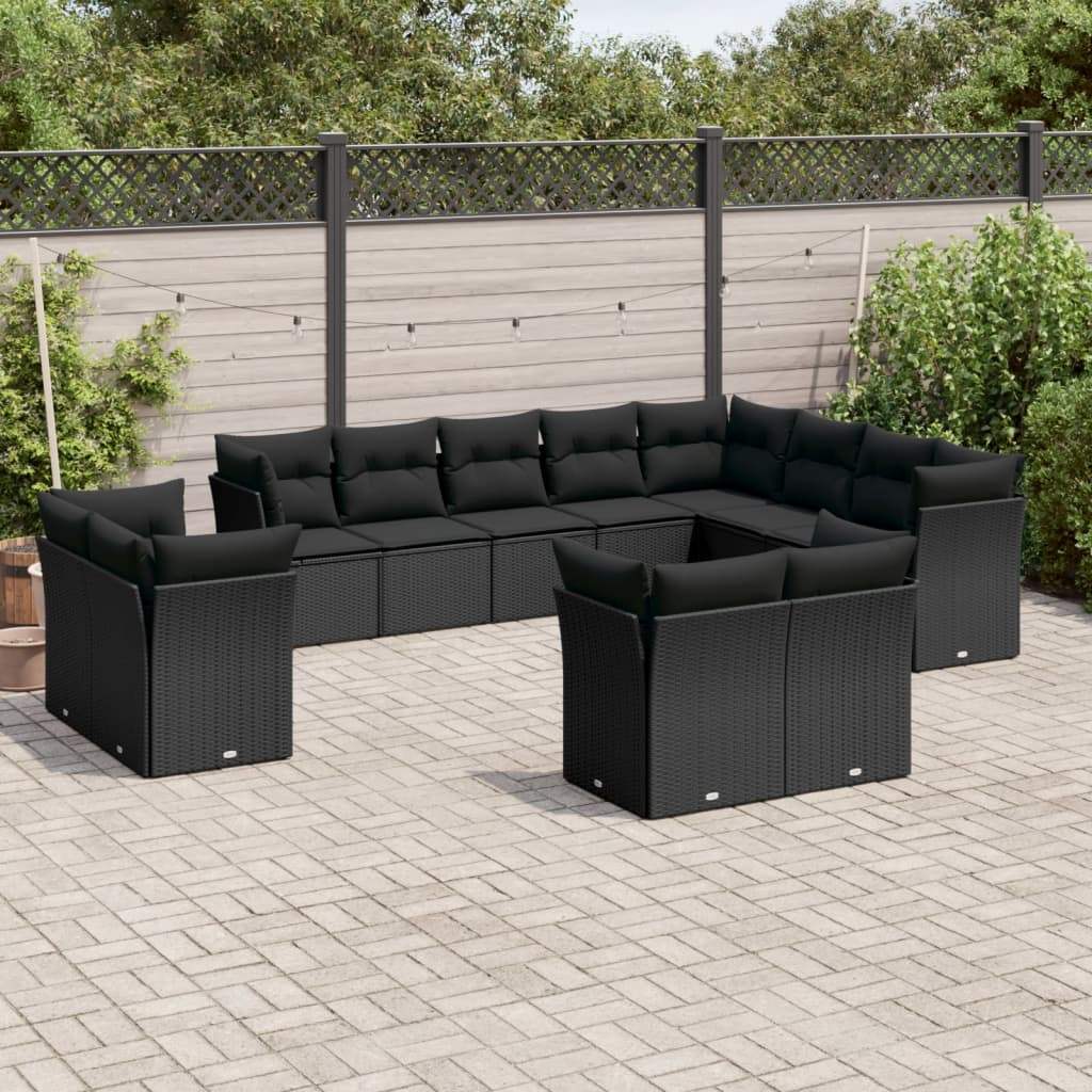 Set Divani da Giardino 12 pz con Cuscini Nero in Polyrattan - homemem39