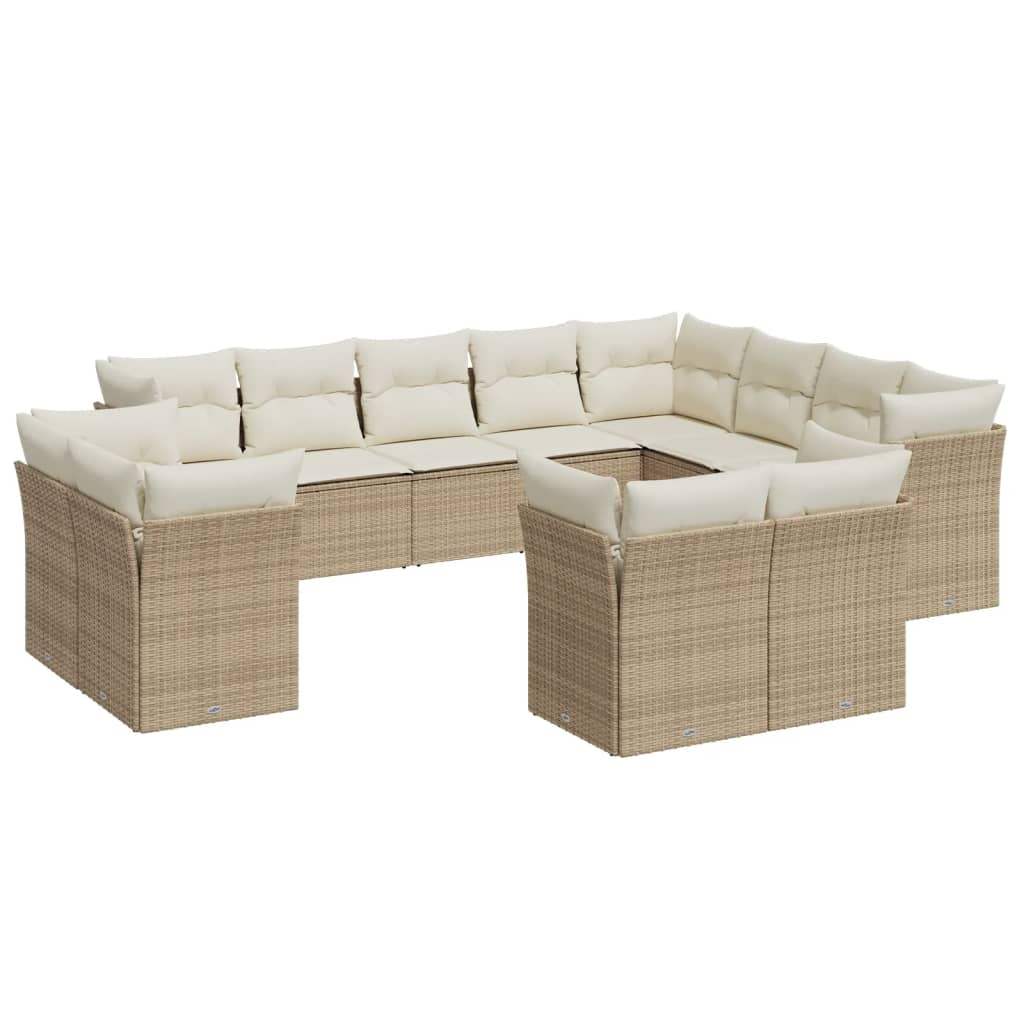 Set Divani da Giardino 12 pz con Cuscini Beige in Polyrattan - homemem39